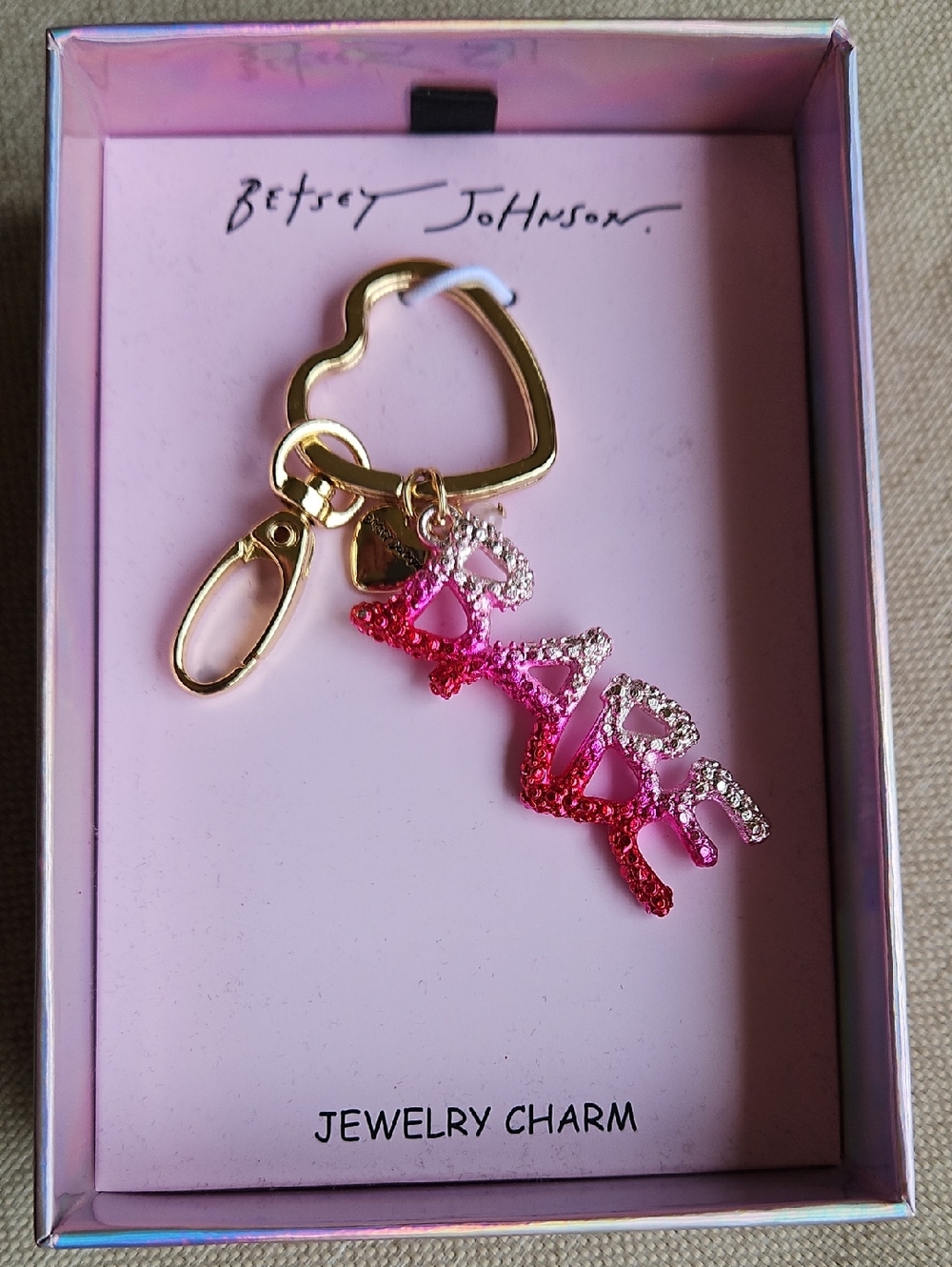 Betsey Johnson Jewelry Bag Charm Red & Pink "BABE" Gold-tone Hardware